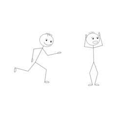 Sketch figure of a man running, standing with different emotions isolated on a white background.