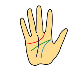 Hand and lines on the palm on a white background. Cartoon. Vector illustration.