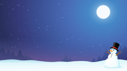 snowman in a snowy landscape on a starry night