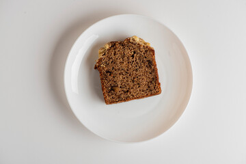 Breakfast pastry. Breads. Classic American bread. Bread made with bananas, walnuts sugar and butter. Baked to a golden brown and served with fresh banana slices and butter. 