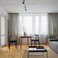 Simple living room with dining table