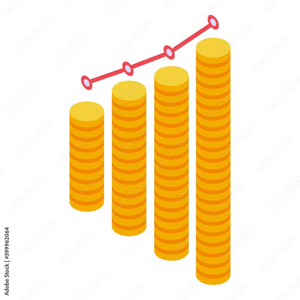 Poster monetization coins graph icon. isometric of monetization coins graph vector icon for web design isol