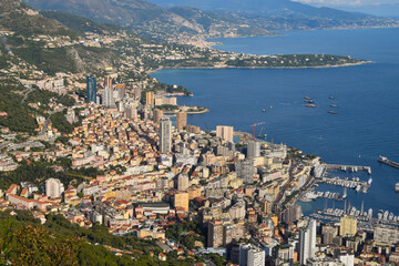 Fototapeta na wymiar Scenic panorama of the city, port and coast, Monte Carlo, Monaco