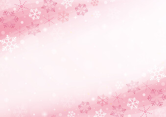 コピースペースのある雪の結晶背景　フレーム　ピンク　A3横　snowflake background