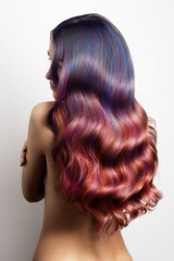 woman with thick wavy hair and a variety of shades of color palette. Coloring in different colors. Ombre © Alena