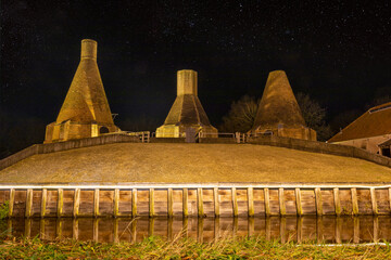 Complete restored lime kiln at night in the December month with a decoration of Christmas lights in...