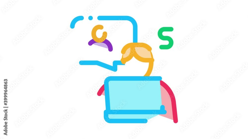 Poster manager communicate with customer icon animation. color manager communicate with customer animated i