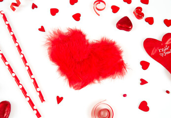 St Valentine Day decorations isolated on white background