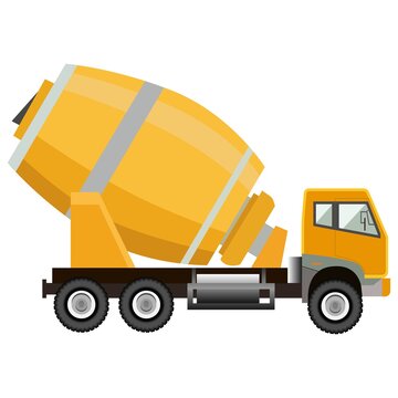 Vehicle with concrete mixer. Construction machinery. Vector illustration.