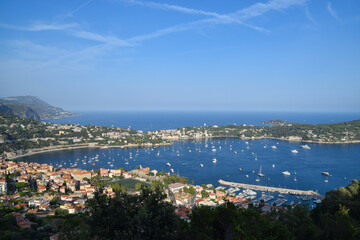 Scenic panorama of the sea, coast and bay, Villefranche Sur Mer and Saint Jean Cap Ferrat, South of...