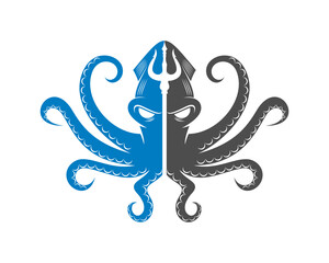 Octopus with trident in the middle - obrazy, fototapety, plakaty