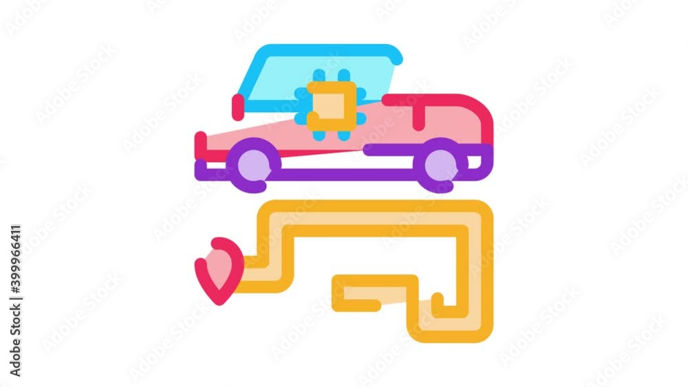 Poster car navigation icon animation. color car navigation animated icon on white background