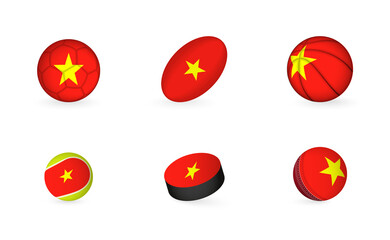 Sports equipment with flag of Vietnam. Sports icon set.