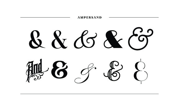 Typography ampersand for wedding invitation. Template symbol of ampersands, sans serif, decorative stock ornament. Vector illustration