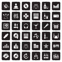 Night Club Icons. Grunge Black Flat Design. Vector Illustration.