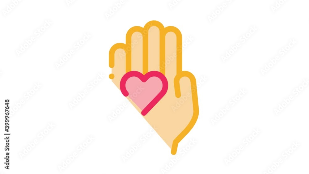 Wall mural heart on palm Icon Animation. color heart on palm animated icon on white background