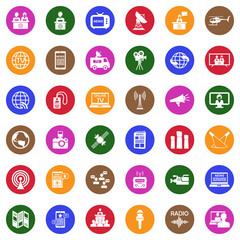 News Reporter Icons. White Flat Design In Circle. Vector Illustration.