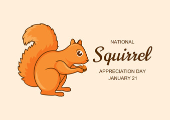 National Squirrel Appreciation Day vector. Cute red squirrel with acorn icon vector. Squirrel Appreciation Day Poster, January 21. Important day