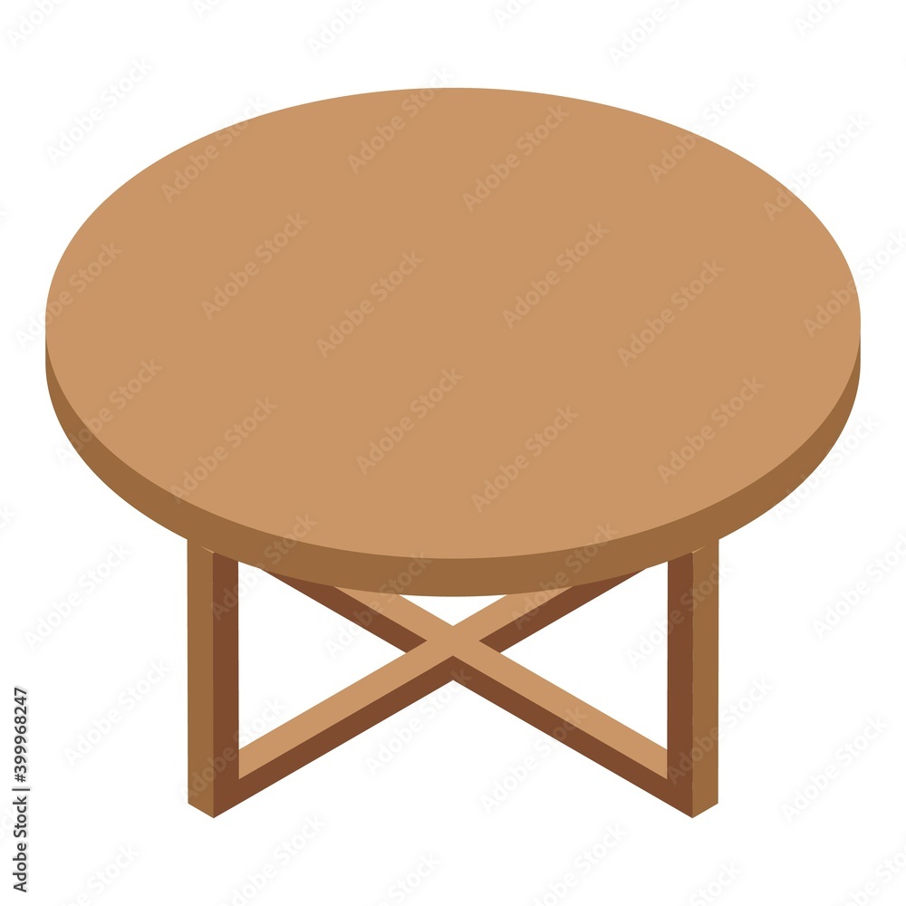 Poster round wooden table icon. isometric of round wooden table vector icon for web design isolated on whit