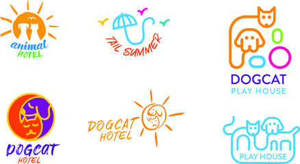 set of cat and dog icons and logotype