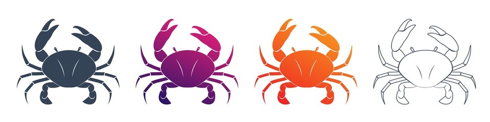 Set of Colorful Cancer vector web icons. Illustration of an astrology sign. Zodiac astrology sign depicting crab arthropod animal. Crustaceans flat design character.