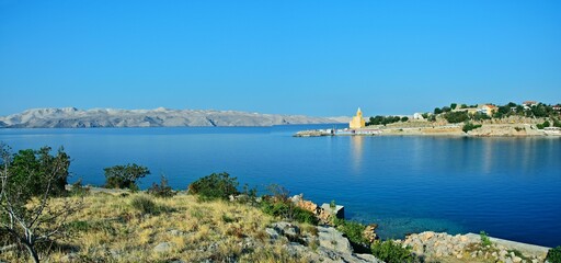 Croatia-panoramic view of a the church of St. Karlo Boromejski in town Karlobag