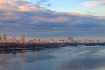 Plakat View of Obolon embankment of the Dnieper river in Kiev, Ukraine