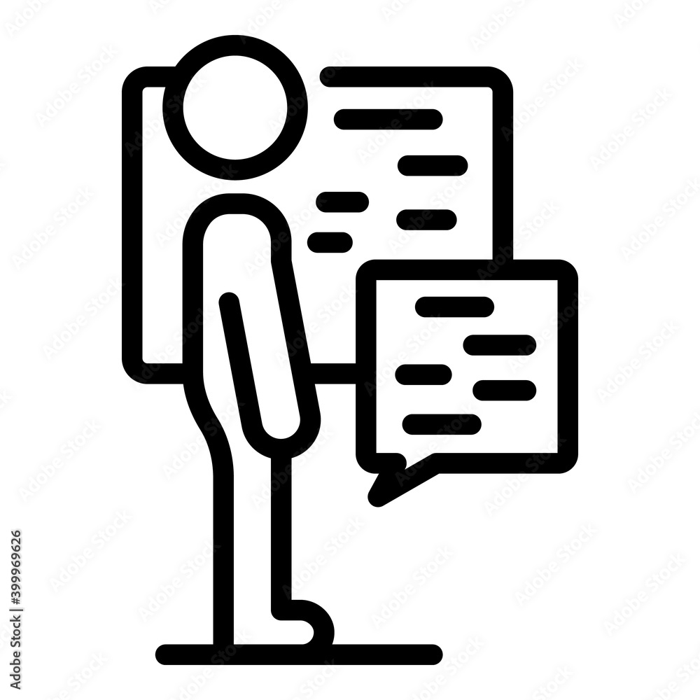 Poster speaker discussion icon. outline speaker discussion vector icon for web design isolated on white bac