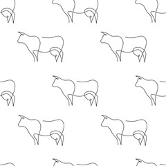 Year of the bull.One line bull design silhouette seamless pattern backgrounds. Wrapping paper template. Polygonal design illustration.