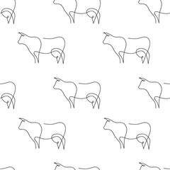 Year of the bull.One line bull design silhouette seamless pattern backgrounds. Wrapping paper template. Polygonal design illustration.