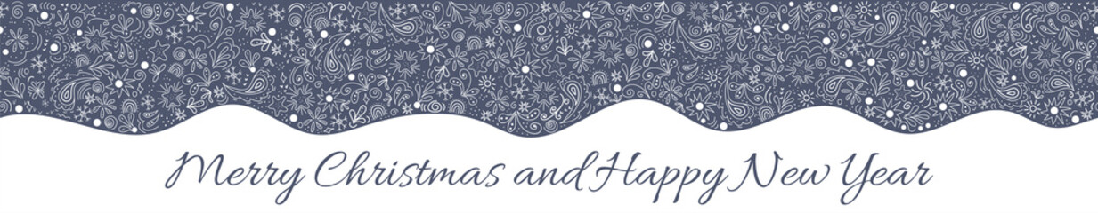 Seamless vector border with christmas pattern in doodle style. Stylish design, suitable for packaging, postcards, invitations, congratulations, wrapping paper, textiles, wallpapers, web.