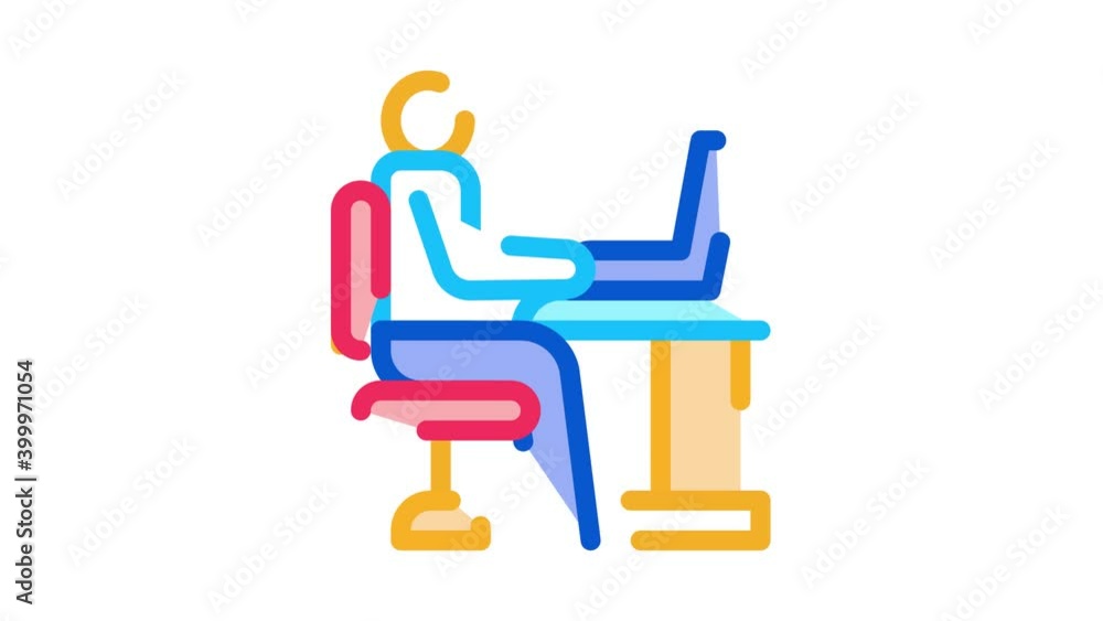 Aufkleber man working in office icon animation. color man working in office animated icon on white background
