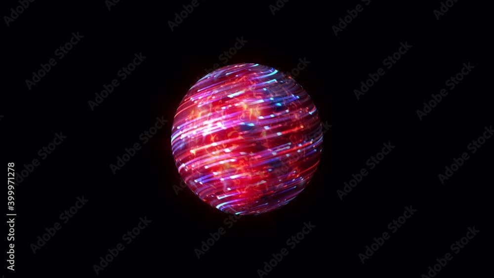Poster abstract seamless looping magic plasma atomic sphere with red blue digital lines moving around. sci-