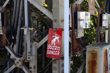 High voltage danger sign in Laos