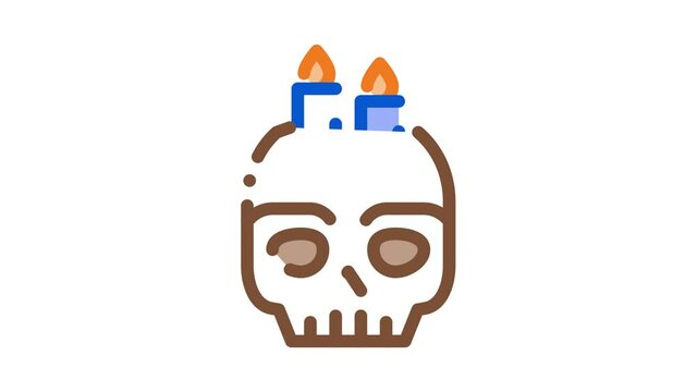 halloween skull candle Icon Animation. color halloween skull candle animated icon on white background