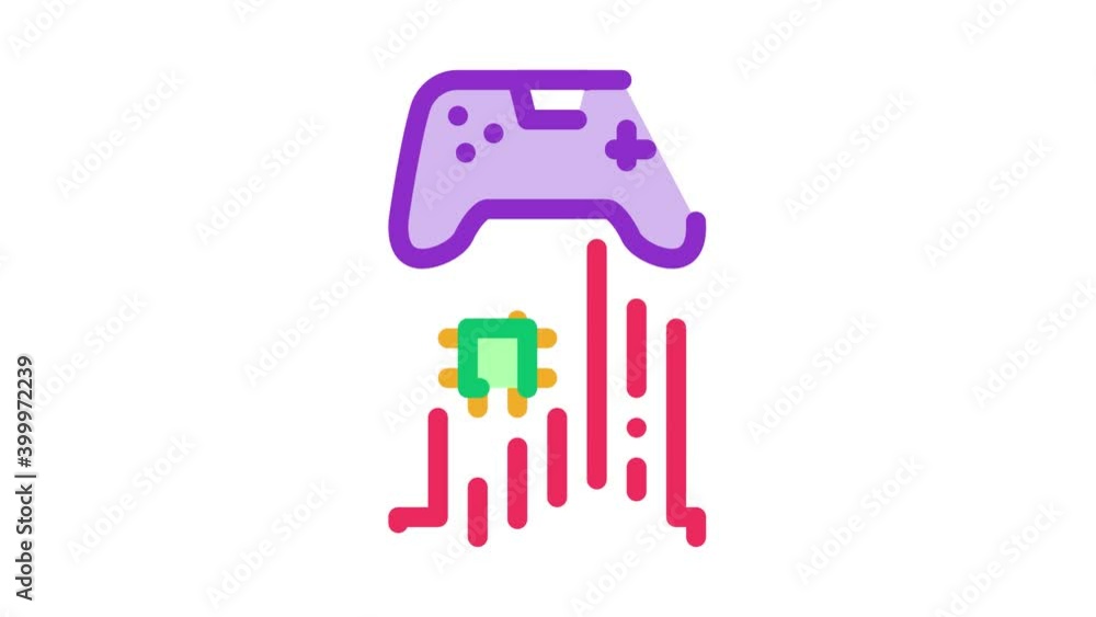 Poster game controller chip icon animation. color game controller chip animated icon on white background