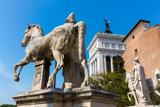 Castor and Pollux Sculptures, Cordonata Stairs, Campidoglio Square, Rome, Italy, Europe