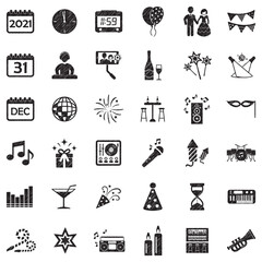 New Year Icons. Black Scribble Design. Vector Illustration.
