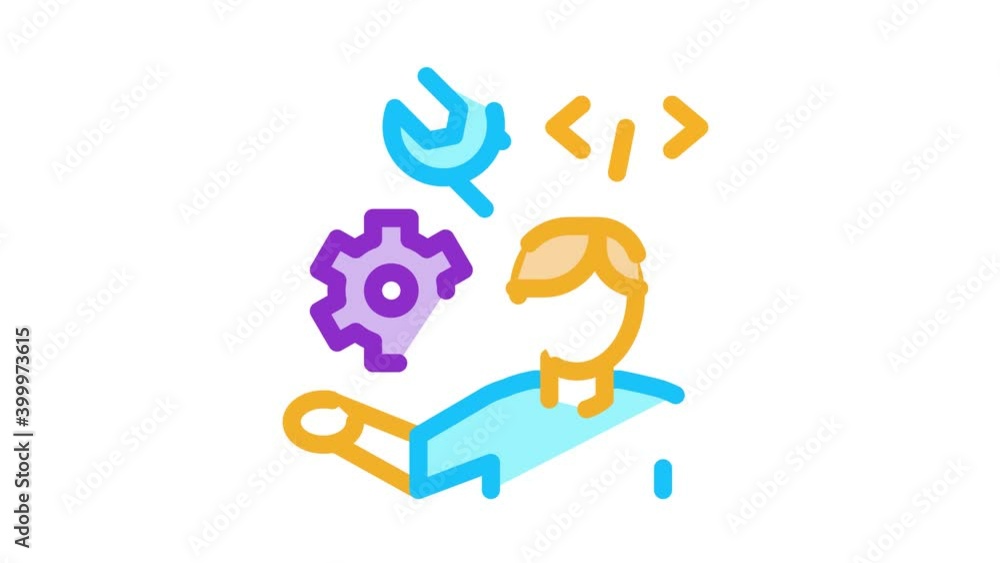 Poster front end developer icon animation. color front end developer animated icon on white background