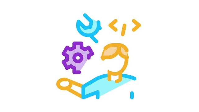 front end developer Icon Animation. color front end developer animated icon on white background