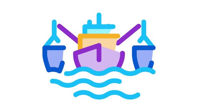 fishing boat Icon Animation. color fishing boat animated icon on white background