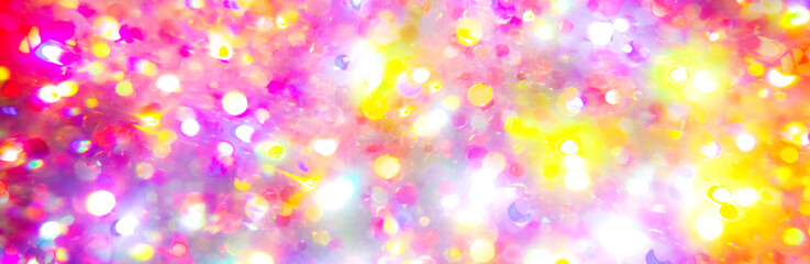 Pastel Colorful bokeh light rainbow wallpaper. Blurry holographic unicorn banner background