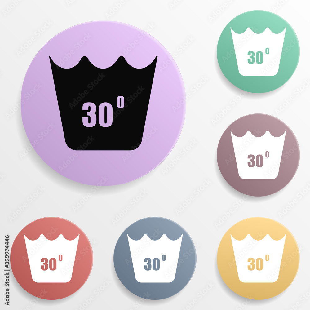 Poster machine wash at 30 degrees badge color set icon. simple glyph, flat vector of wash icons for ui and 