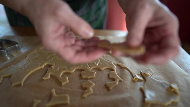 Homemade cakes, family traditions. Grandma bakes cookies for grandchildren, christmas gingerbread cookies