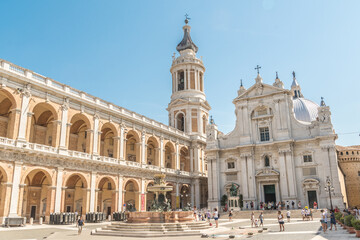 Fototapeta na wymiar LORETO, ITALY – AUG 13, 2020: The Basilica della Santa Casa (English: Basilica of the Holy House) is a Marian shrine in Loreto, Italy