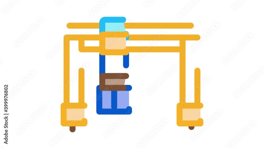 Poster crane terminal with container icon animation. color crane terminal with container animated icon on w