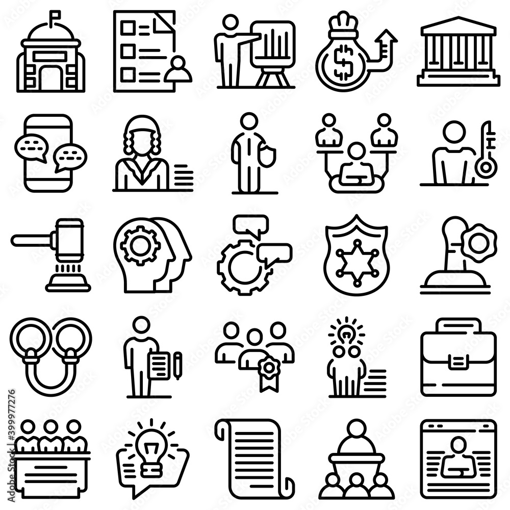 Poster authority icons set. outline set of authority vector icons for web design isolated on white backgrou