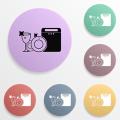 Clean dishes from the typewriter badge color set icon. Simple glyph, flat vector of wash icons for ui and ux, website or mobile application