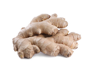 Whole fresh ginger root isolated on white