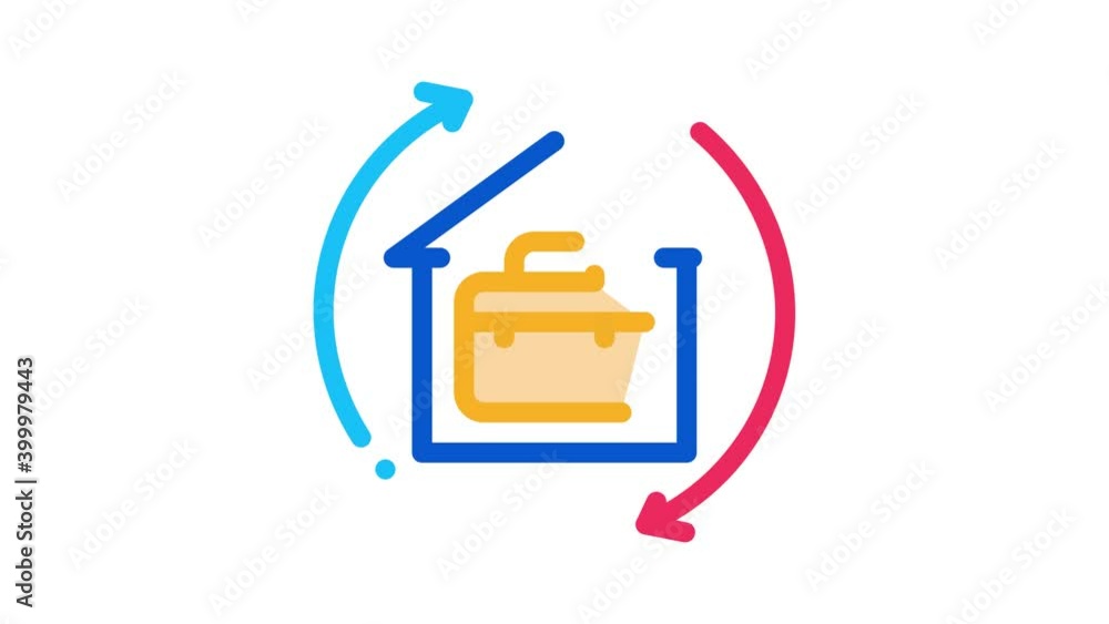 Poster case in home with circle arrows icon animation. color case in home with circle arrows animated icon 